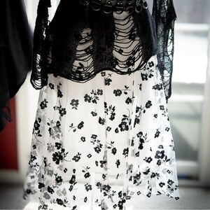 White and black floral skirt